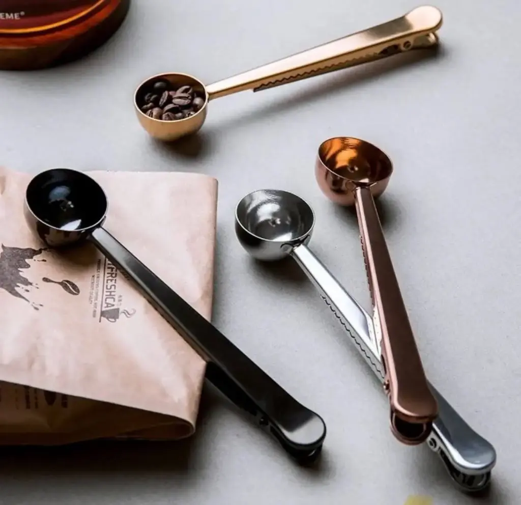 Coffee measuring spoon + sealing clip - stainless steel (Silver)