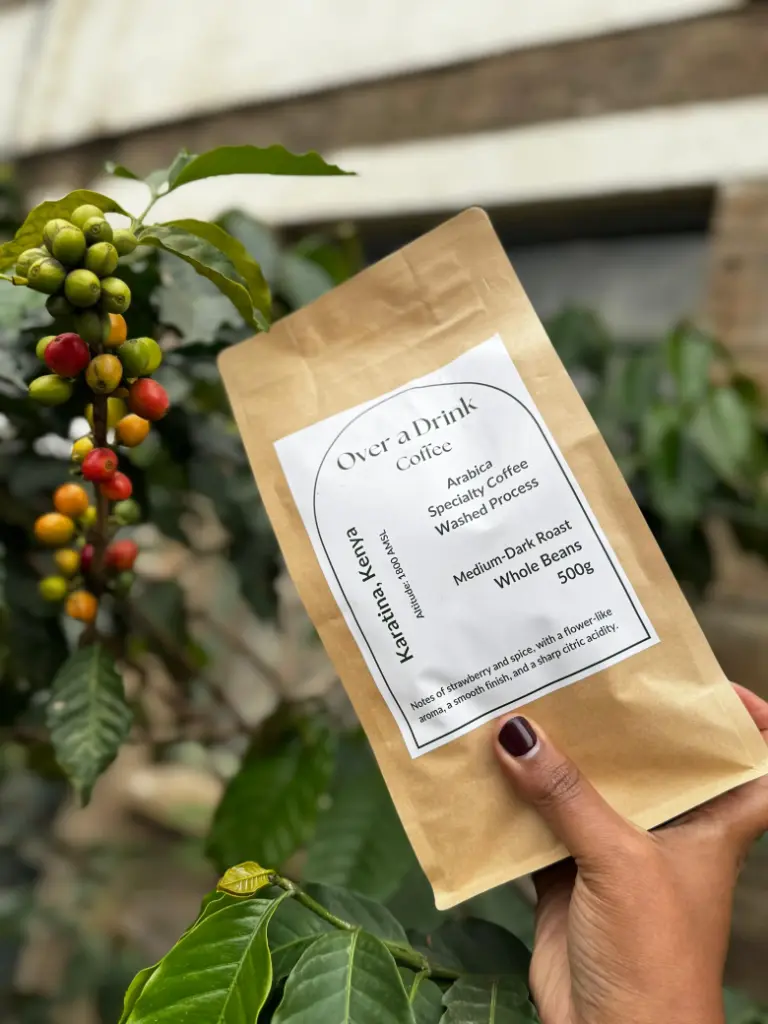 Over a Drink Coffee: Karatina (Kenya) Washed Medium-Dark Roast Beans