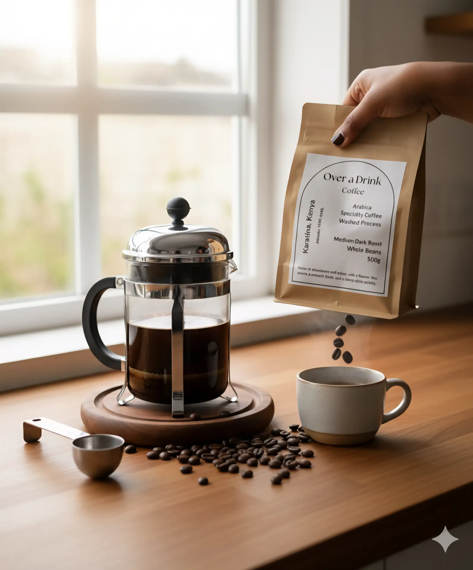 Brewtiful Dark Bundle: (250g of Coffee + 350ml Glass French Press)